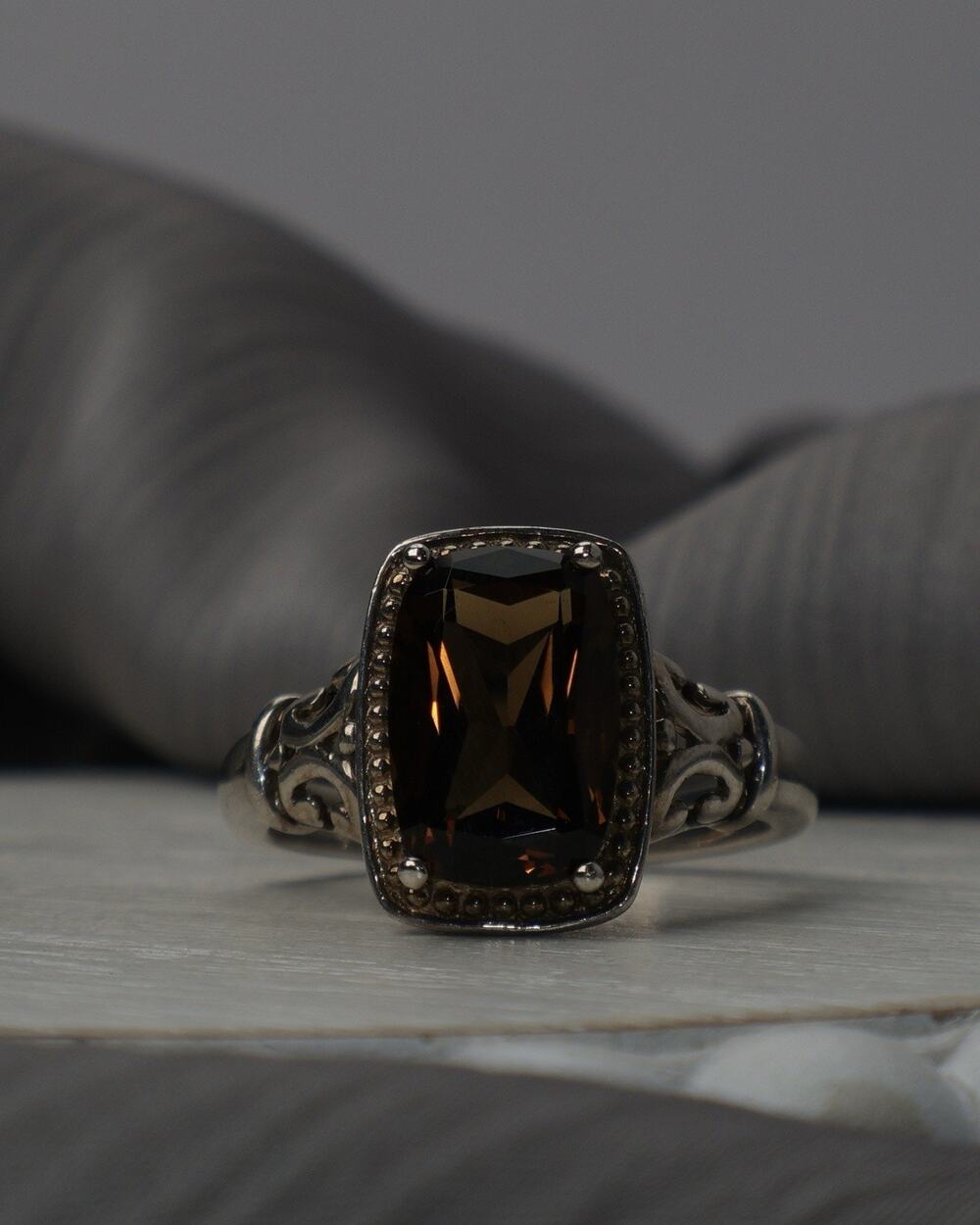 Vintage Sterling Silver Smokey Quartz Ring 5.1G / Sz 9